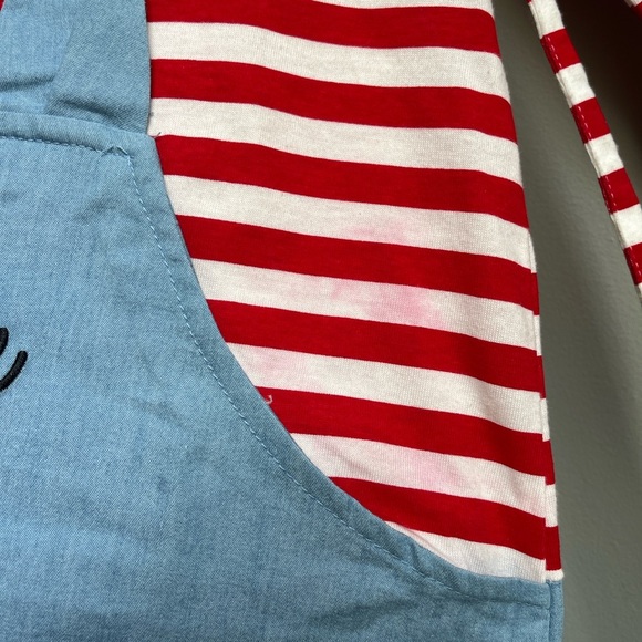 Dollie & Me Red Stripe/Blue Denim Reindeer Pattern Holiday Dress Girls size 12 - Picture 8 of 8